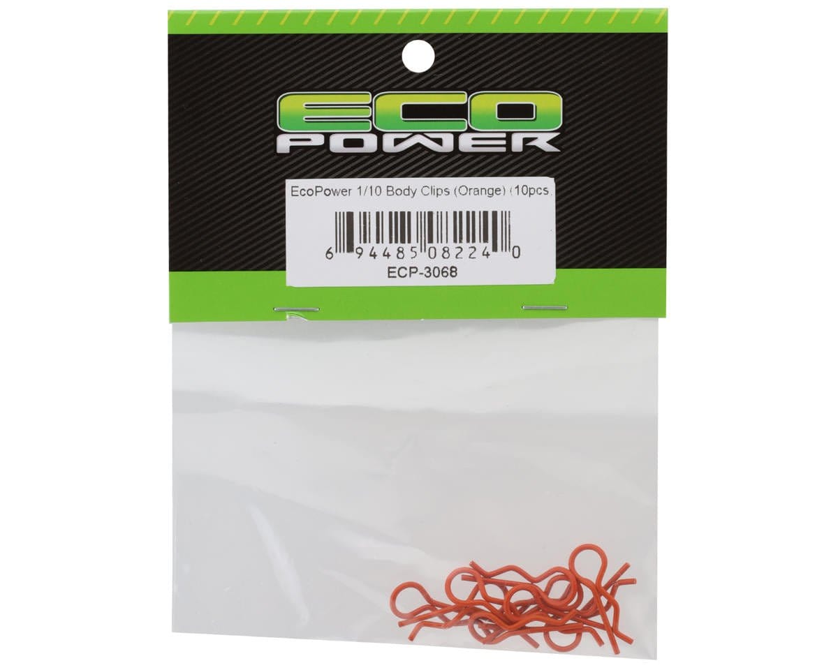 EcoPower 1/10 Body Clips - Orange (10) - Hobbytech Toys