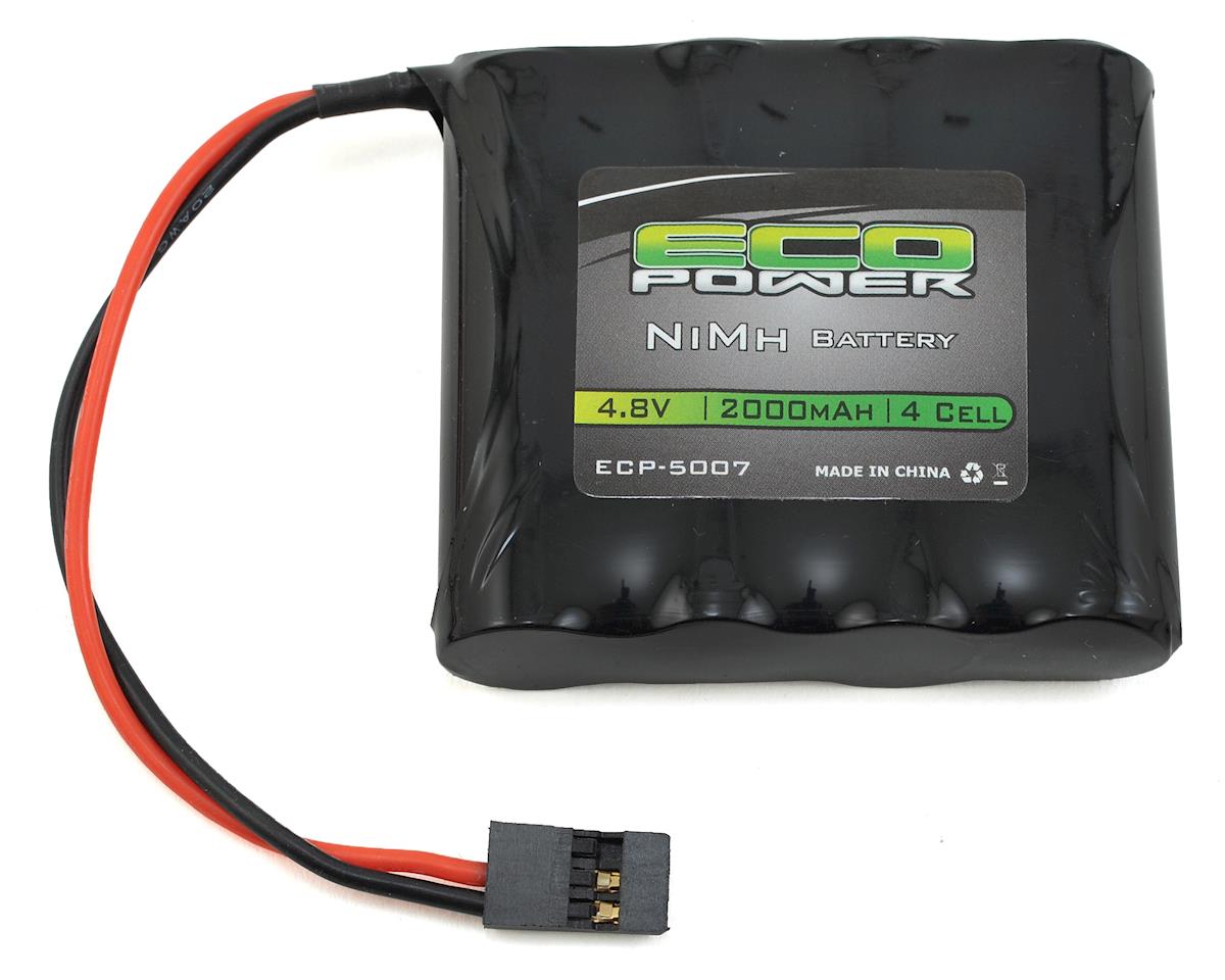 EcoPower rechargeable NiMH AA battery pack with 2000mAh capacity and Rx connector, ideal for RC device powering.