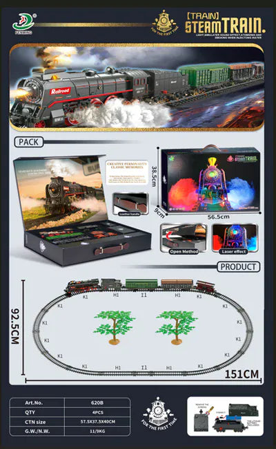 Electric Steam Train Set with Lights & Steam Effect - Carry Case