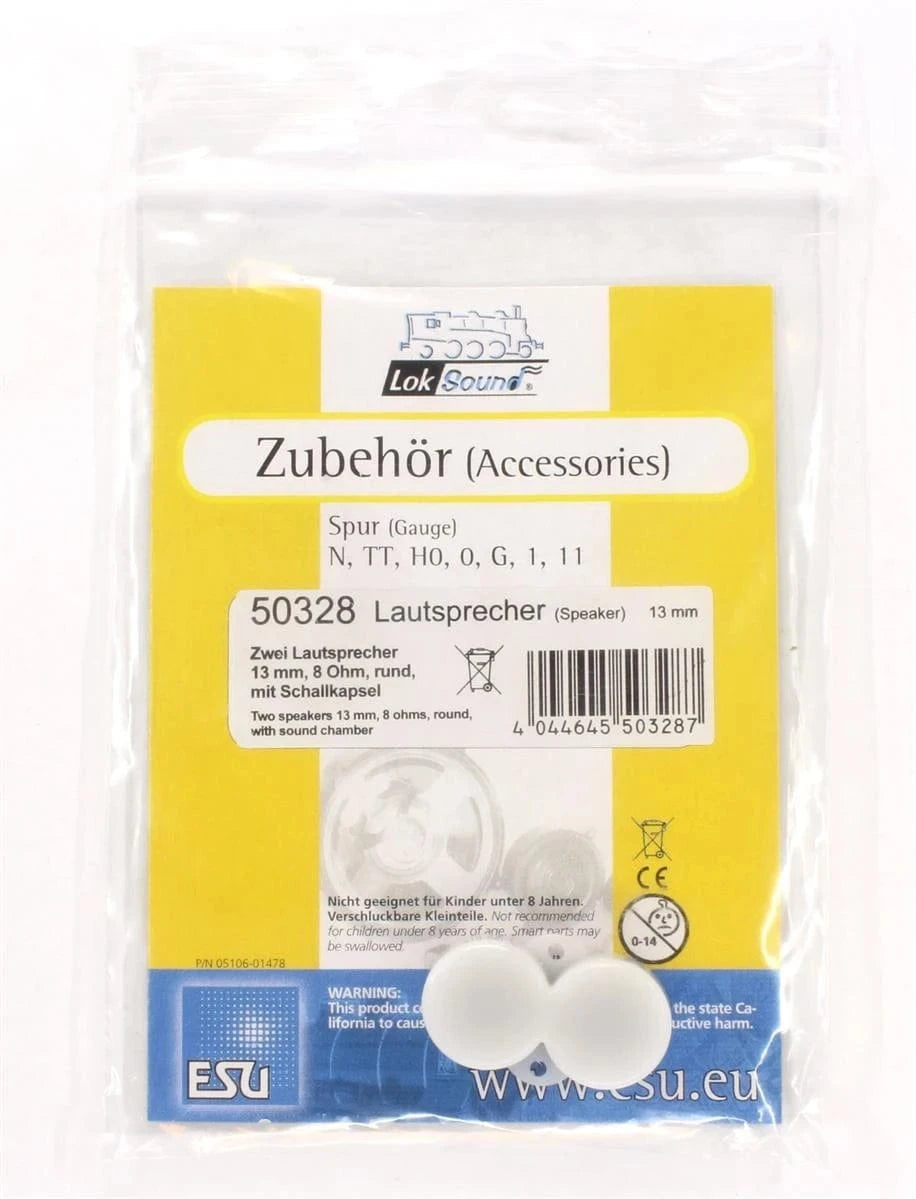 ESU 50328 Two loudspeakers 13 mm 8 ohms round, 1~2W with sound chamber ESU TRAINS - DCC