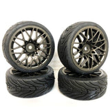 Fastrax 1/10 Street Tread Tyres On Star Spoke Gun Metal Rims (4pcs) - Hobbytech Toys