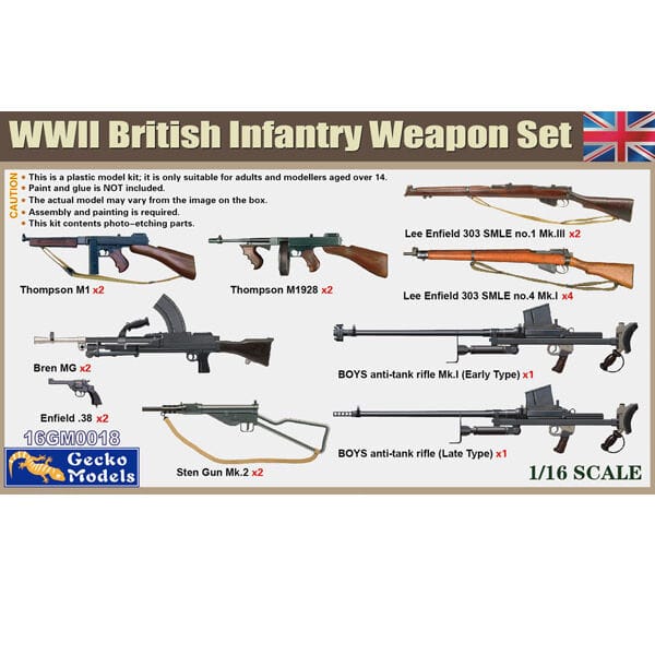Gecko 1/16 WWII British Infantry Weapon & Accessories Set Plastic Model Kit