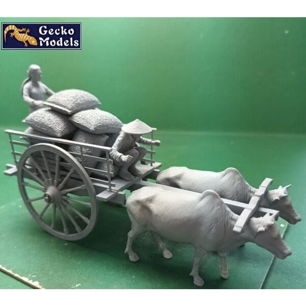 Gecko 1/35 1960s - 70s Vietnamese Farmer Cattle Cart Set Plastic Model Kit