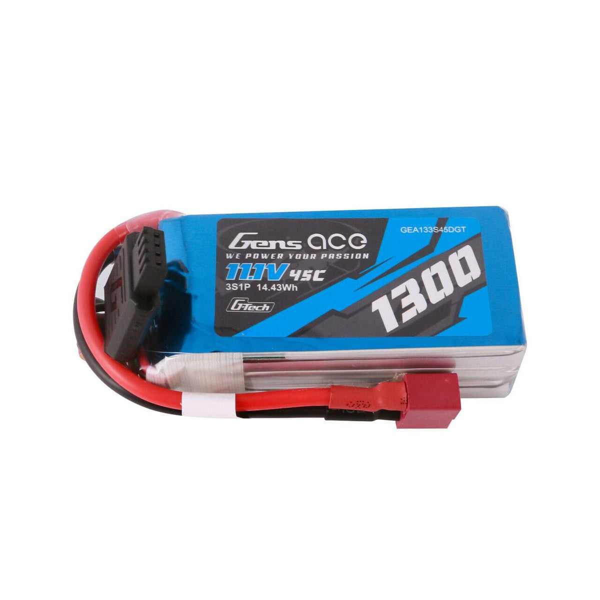 Gens Ace G-Tech 3S 1300mAh 45C 11.1V Soft Pack Lipo Battery - Deans