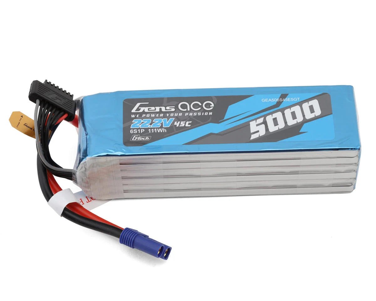 Gens Ace G - Tech 6S 5000mAh 45C 22.2V Soft Pack Lipo Battery (EC5) - Hobbytech Toys