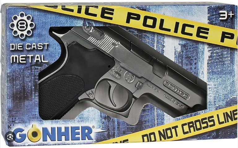 Gonher 8 Shop Police Side Arm Pistol - Diecast Cap Gun - Hobbytech Toys