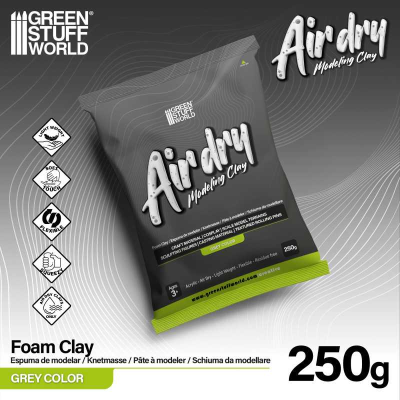 Green Stuff World Air Dry Modeling Foam Clay - Grey 250g - Hobbytech Toys