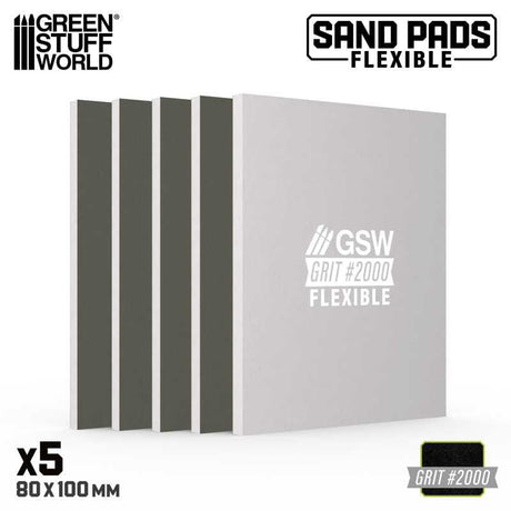 Green Stuff World Flexible Sand Pads 100x80mm - 5mm - Grit #2000 GREY (5pcs