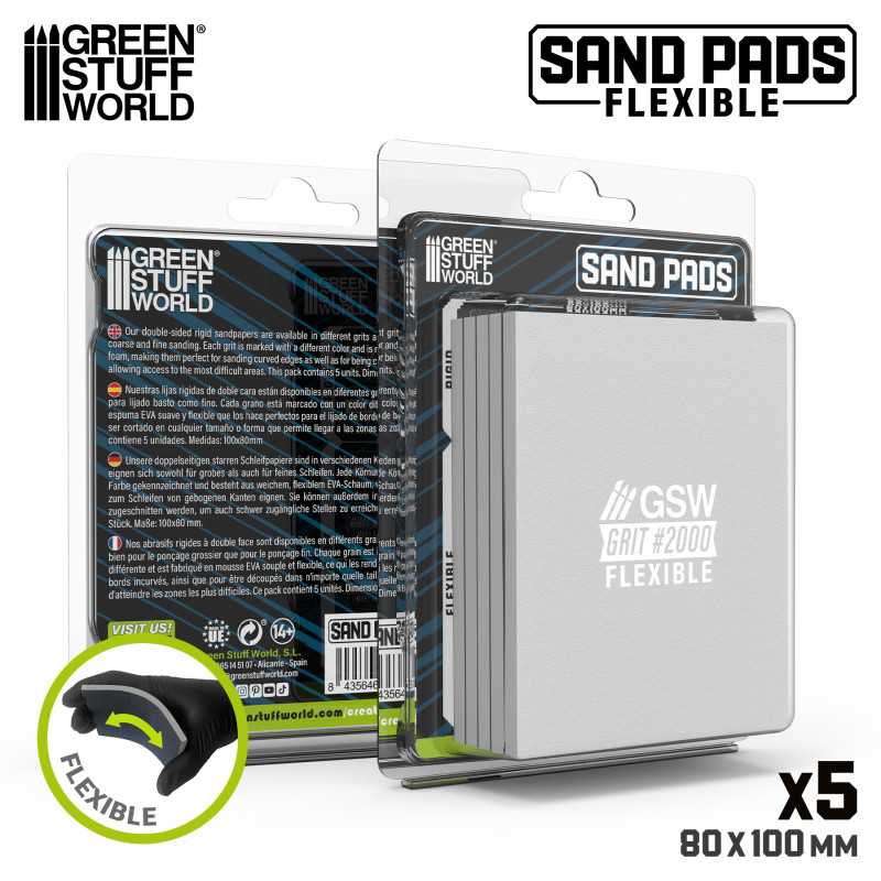 Green Stuff World Flexible Sand Pads 100x80mm - 5mm - Grit #2000 GREY (5pcs