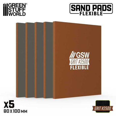 Green Stuff World Flexible Sand Pads 100x80mm - 5mm - Grit #2500 - DARK BROWN (5pcs)