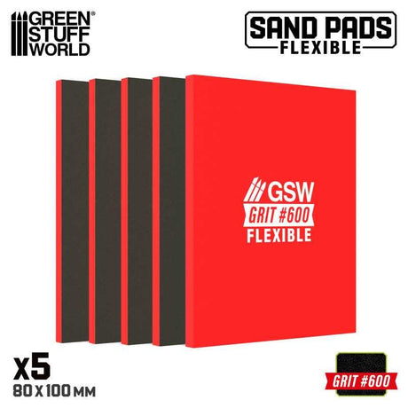 Green Stuff World Flexible Sand Pads 100x80mm - 5mm - Grit #600 BURGUNDY (5pcs)