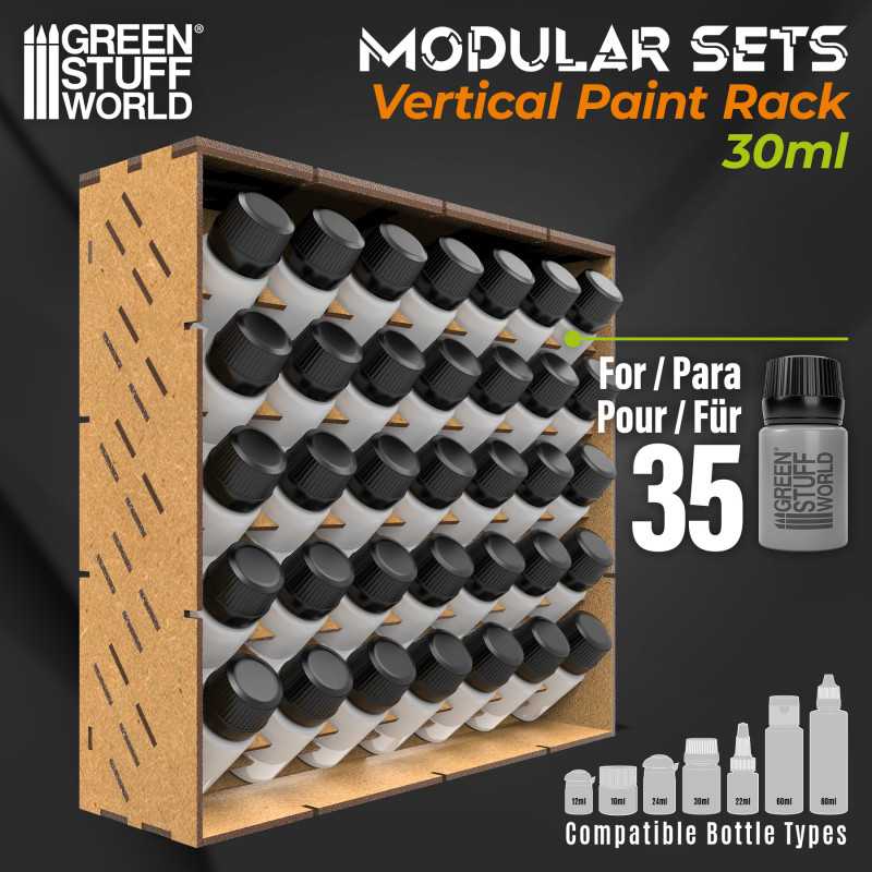 Green Stuff World Modular Paint Rack - Vertical (Holds 35x 30ml Bottles) - Hobbytech Toys