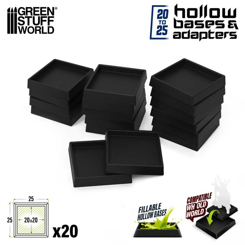 Green Stuff World Plastic Hollow Bases - Square 25mm (20pcs) - Hobbytech Toys