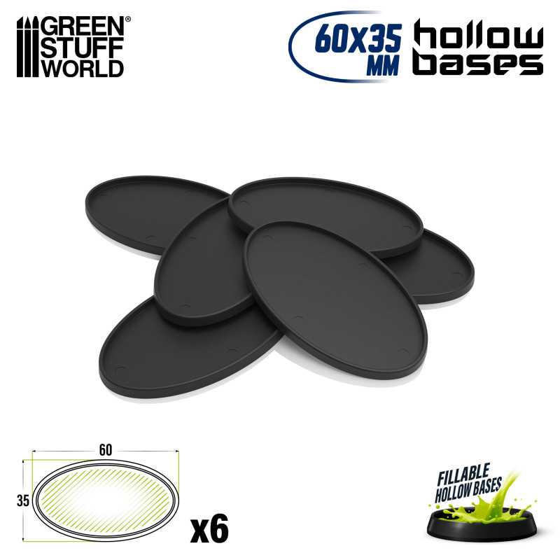 Green Stuff World Plastic Oval Hollow Base - Oval 60x35mm (6pcs) - Hobbytech Toys