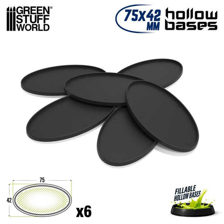 Green Stuff World Plastic Oval Hollow Base - Oval 75x42mm (6pcs) - Hobbytech Toys