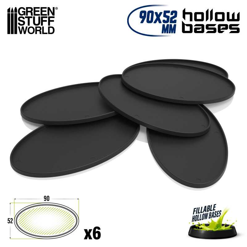 Green Stuff World Plastic Oval Hollow Base - Oval 90x52mm (6pcs) - Hobbytech Toys