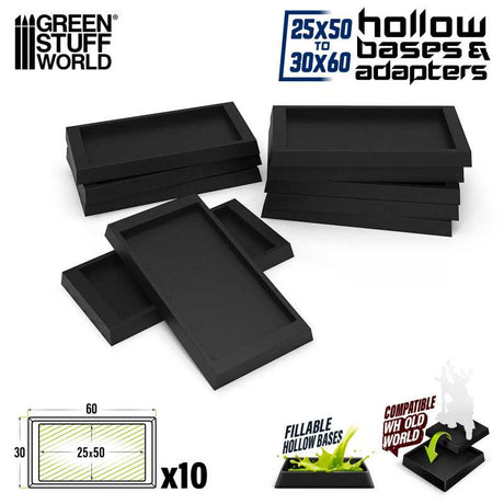 Green Stuff World Plastic Square HOLLOW Base - 30x60mm Old World (10pcs) - Hobbytech Toys