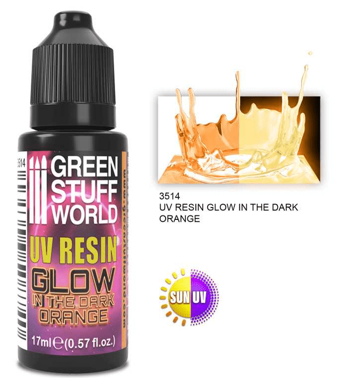 Green Stuff World UV RESIN 17ml (Glow in the Dark) ORANGE - Hobbytech Toys