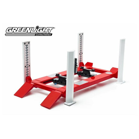 Greenlight 1/18 White/Red 4 Post Hoist (Adjustable) - Hobbytech Toys