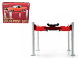 Greenlight 1/18 White/Red 4 Post Hoist (Adjustable) - Hobbytech Toys