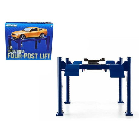 Greenlight 12884 1/18 Blue 4 Post Hoist (Adjustable) - Hobbytech Toys