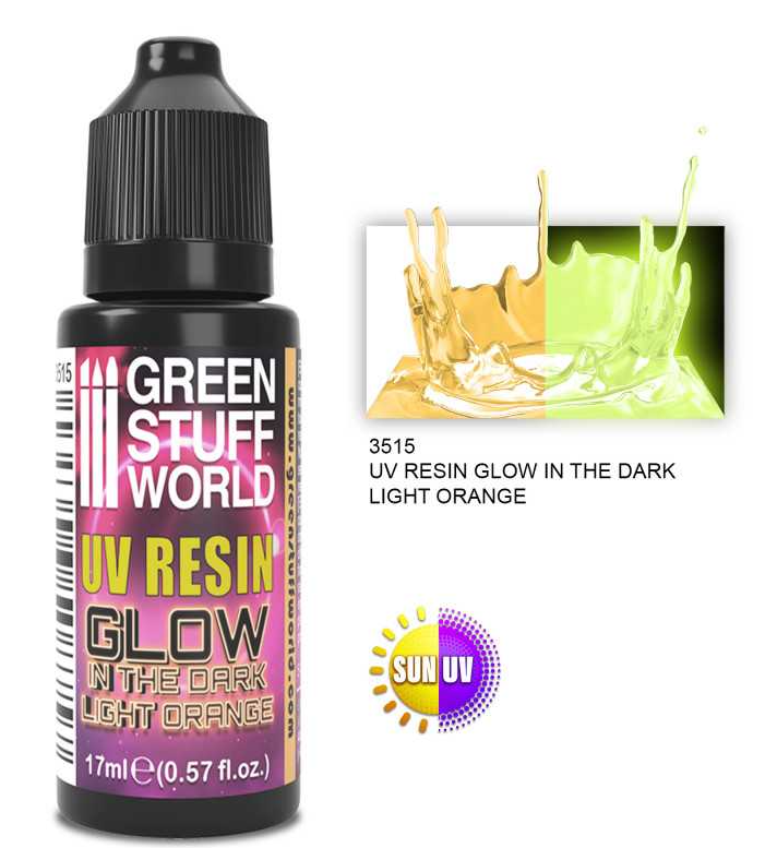Green Stuff World UV RESIN 17ml (Glow in the Dark) LIGHT ORANGE - Hobbytech Toys