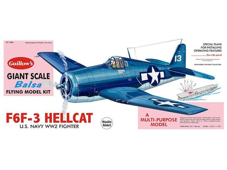 Guillows 1/16 Grumman F6F - 3 Hellcat Balsa Plane Model Kit [1005] - Hobbytech Toys