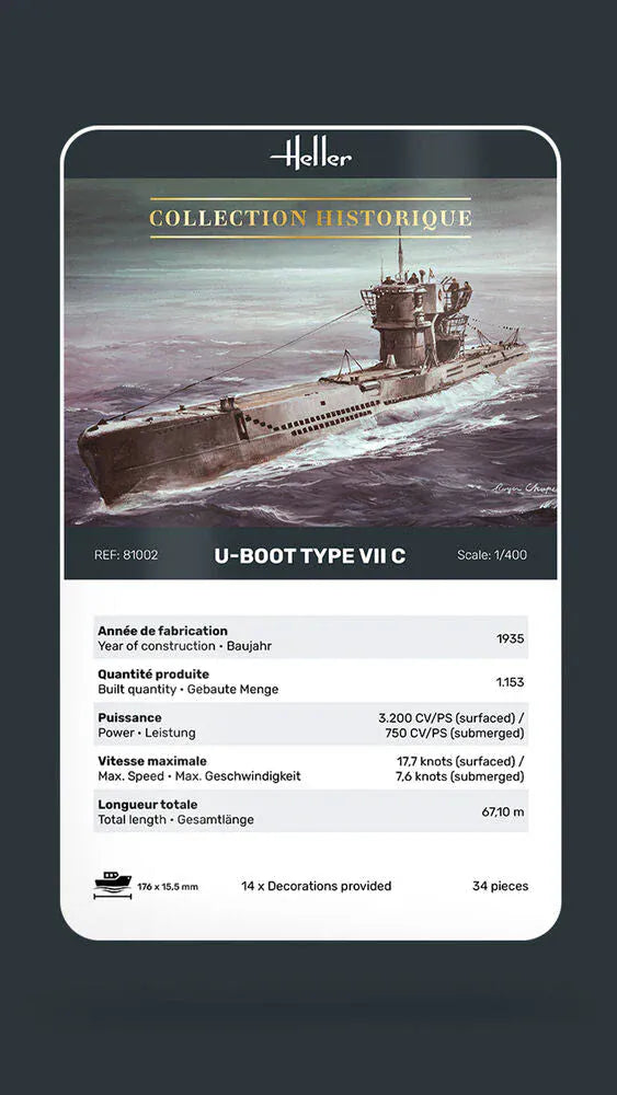 Heller 1/400 U-Boat Type VII C Plastic Model Kit