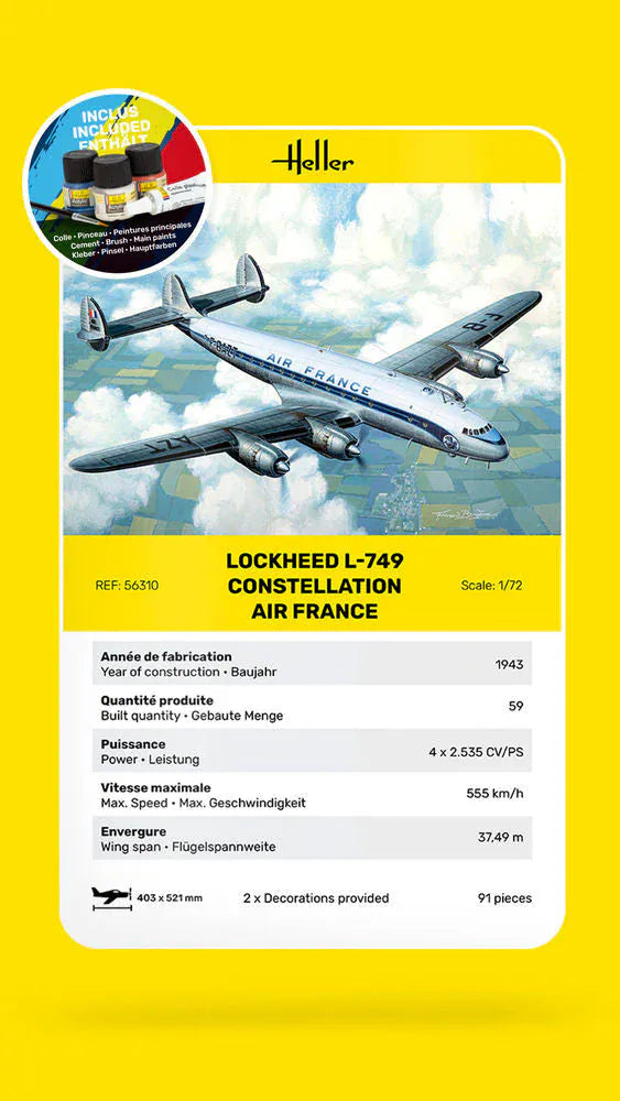 Heller 1/72 GIFT SET L-749 Constellation Air France Plastic Model Kit