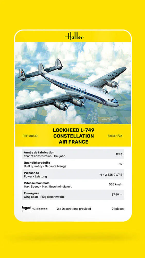Heller 1/72 L-749 Constellation Air France Plastic Model Kit