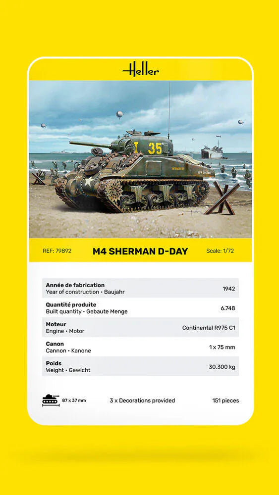 Heller 1/72 M4 Sherman D-Day Plastic Model Kit