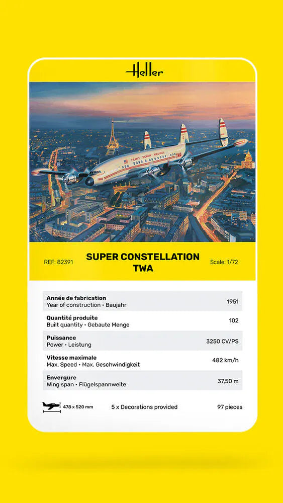 Heller 1/72 Super Constellation TWA Plastic Model Kit