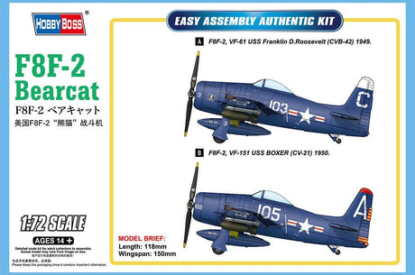 HobbyBoss 1/72 F8F - 2 Bearcat Plastic Model Kit [87269] - Hobbytech Toys