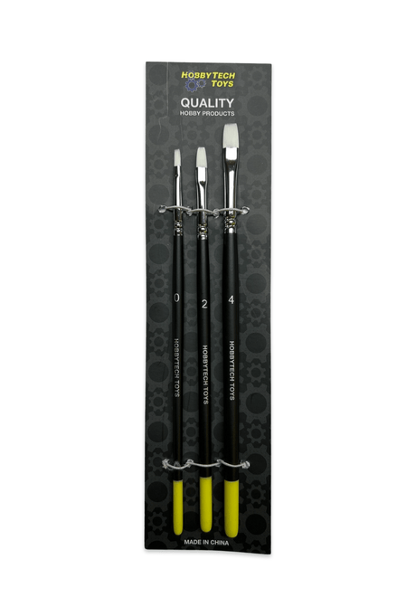Hobbytech Synthetic Flat Paint Brush Set - 3x Flat Brushes - Hobbytech Toys