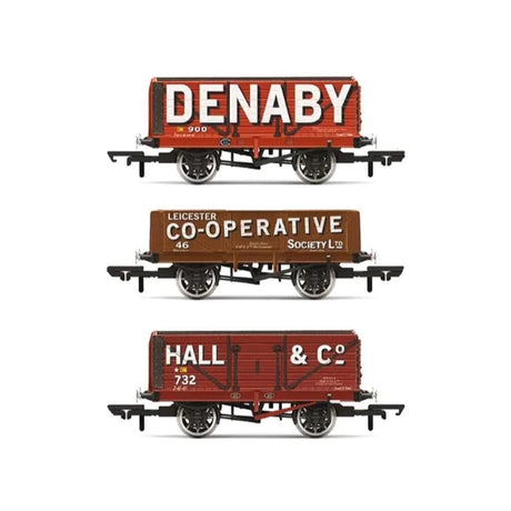 Hornby R60104 OO Scale Triple Wagon Pack Denaby Colliery Leicester Co - Op & Hall & Co - Era 3 - Hobbytech Toys