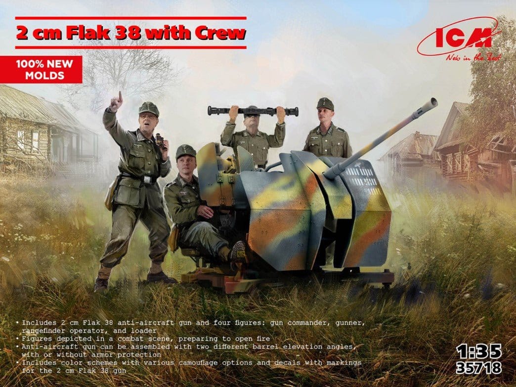 ICM 1/35 2cm Flak 38 with Crew Plastic Model Kit [35718] - Hobbytech Toys