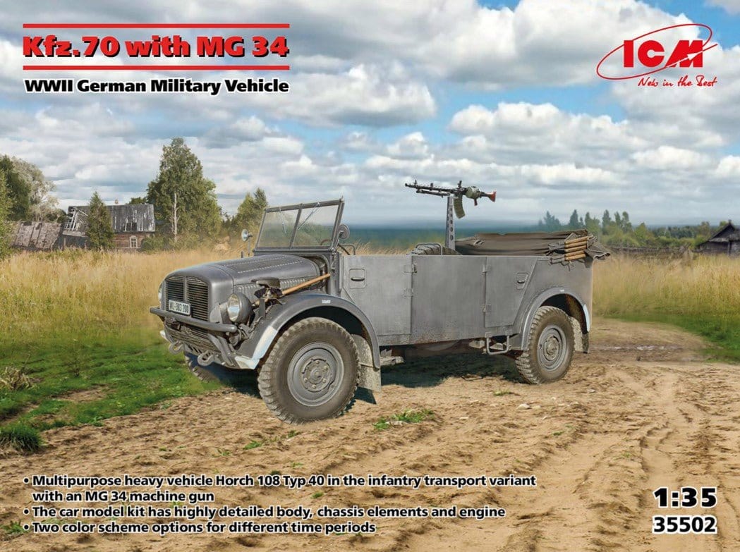 ICM 1/35 Kfz 70 with MG 34 Plastic Model Kit [35502] - Hobbytech Toys