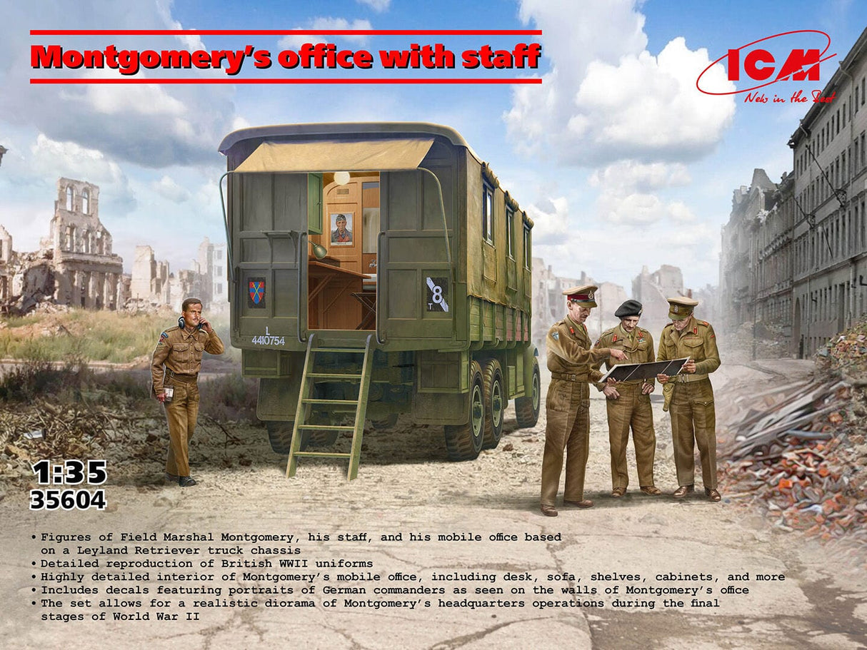 ICM 1/35 Montgomerys Office with Staff Plastic Model Kit