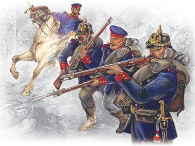 ICM 1/35 Prussian Line Infantry (1870-1871) (4 Figures - officer on horse 3 soldiers) Plastic Model Kit
