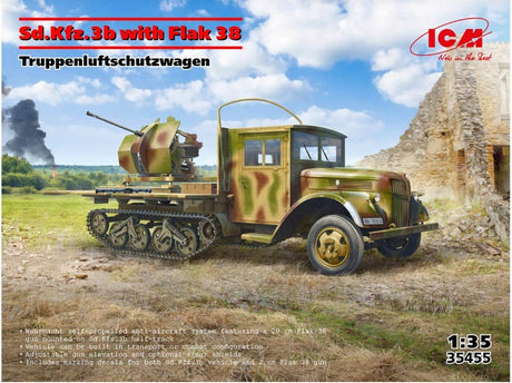 ICM 1/35 Sd Kfz 3b with Flak 38 AA Gun Plastic Model Kit [35455] - Hobbytech Toys