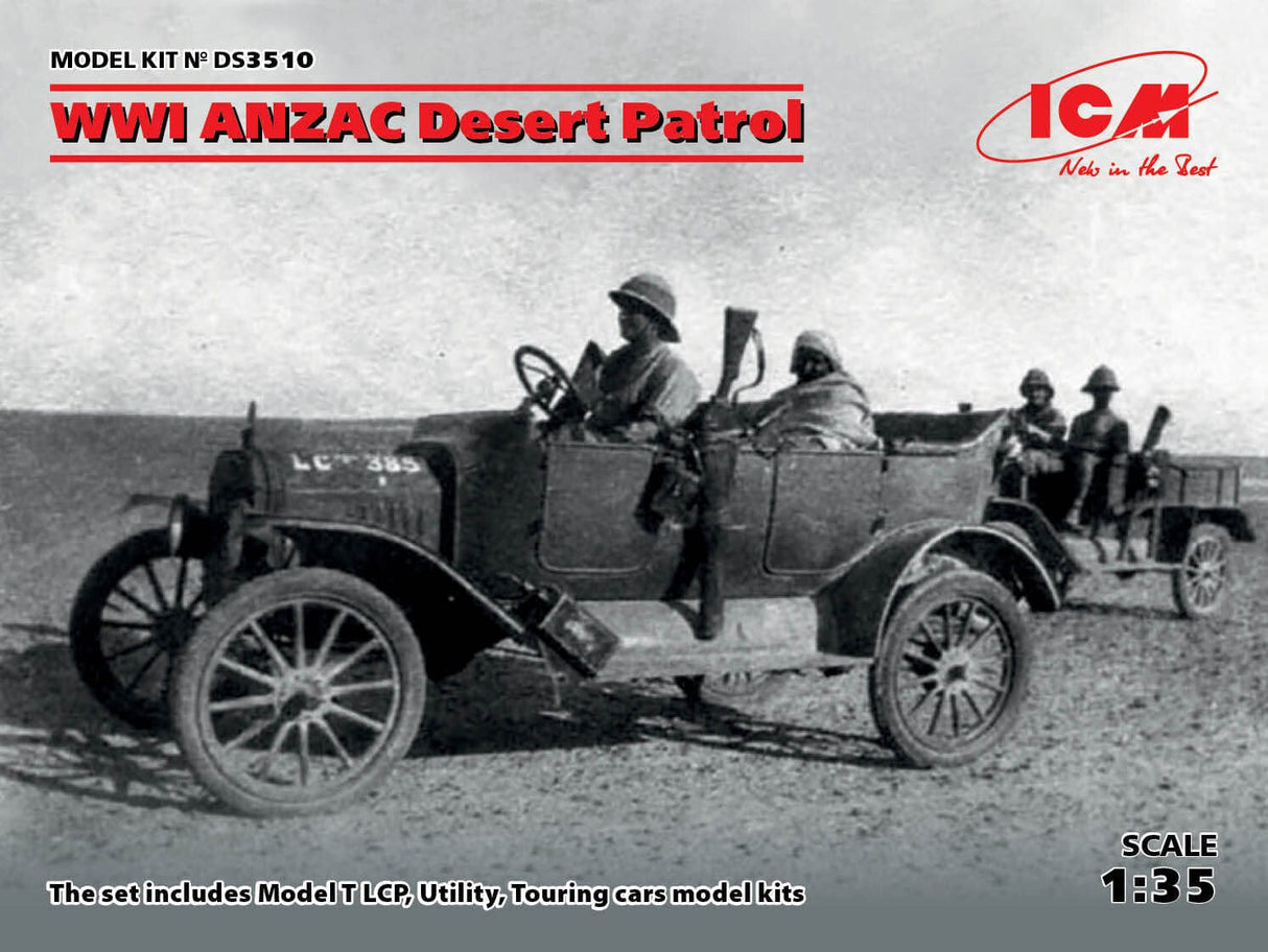 ICM 1/35 WWI ANZAC Desert Patrol *Aus Decals* Plastic Model Kit Diorama Set