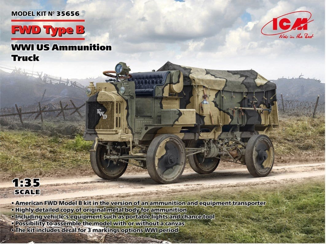 ICM 1/35 WWI US Ammunition Truck Plastic Model Kit [35656] - Hobbytech Toys