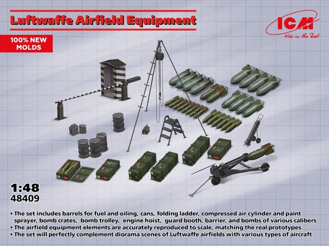 ICM 1/48 LW Airfield Equipment Plastic Model Kit [48409] - Hobbytech Toys