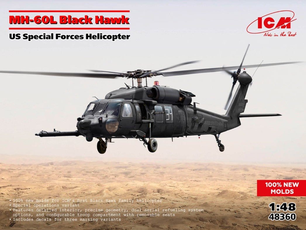ICM 1/48 MH - 60L Black Hawk Plastic Model Kit [48360] - Hobbytech Toys