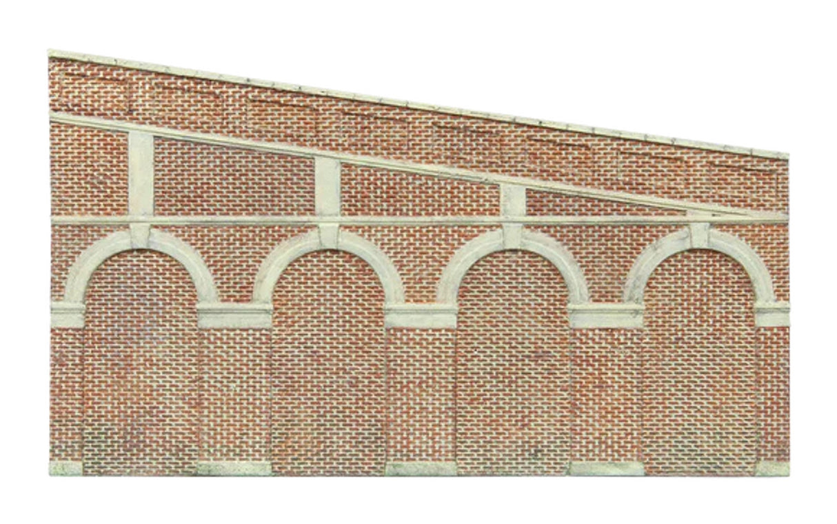 Hornby R7374 OO Scale High Stepped Arched Retaining Walls X 2 (Red Brick) - Hobbytech Toys