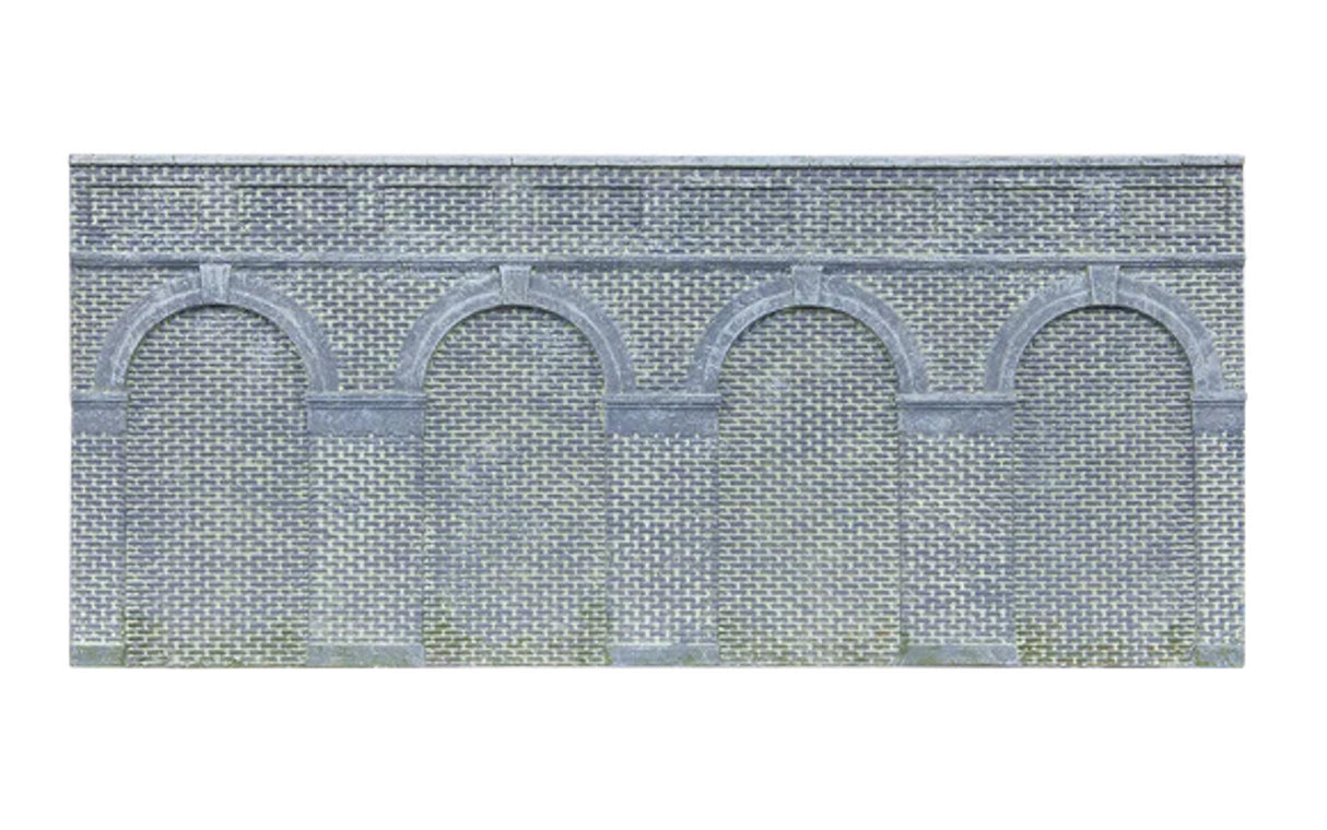 Hornby R7385 OO Scale Mid Level Arched Retaining Walls - Engineers Blue Brick (2pcs) - Hobbytech Toys