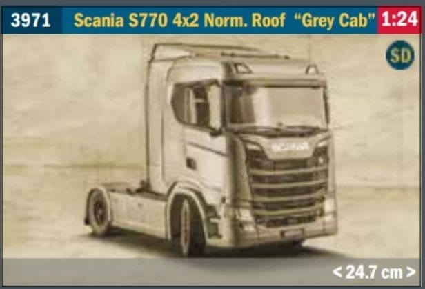 Italeri 1/24 Scania S770 4x2 Normal Roof Grey Cab (New Decal Sheet) Plastic Model Kit [3971S] - Hobbytech Toys
