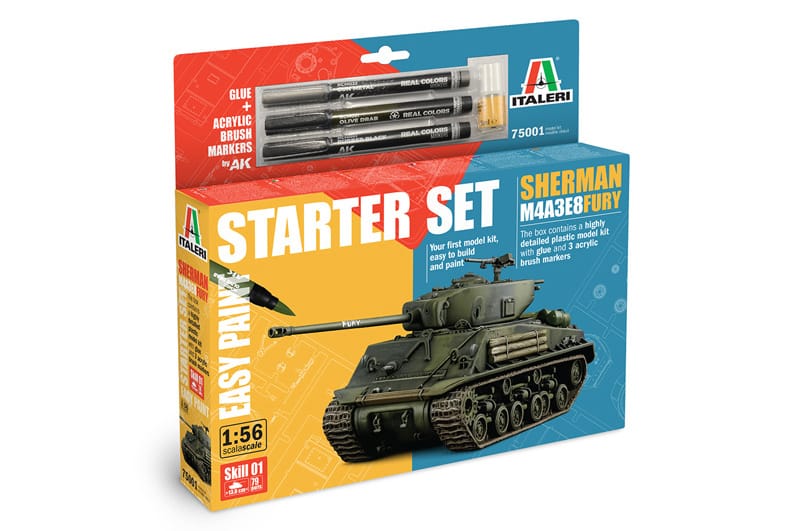 Italeri 1/56 Sherman M4A3E8 Fury Starter Set 75001