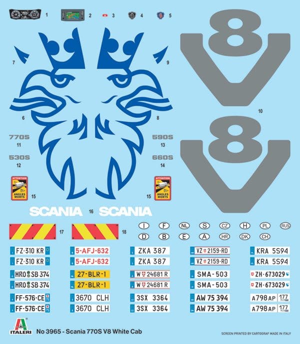 Italeri 3965 1/24 Scania S770 V8 - White Cab Plastic Model Kit - Hobbytech Toys