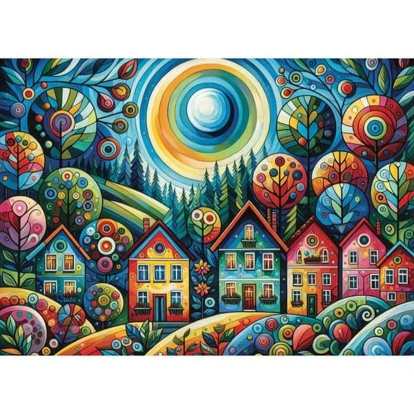 JaCaRou Lovely Colorful Village 1000pc Jigsaw Puzzle - Hobbytech Toys